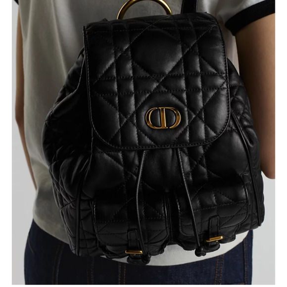 Christian Dior Caro Macrocannage Lambskin Medium Backpack Black - Picture 2 of 14